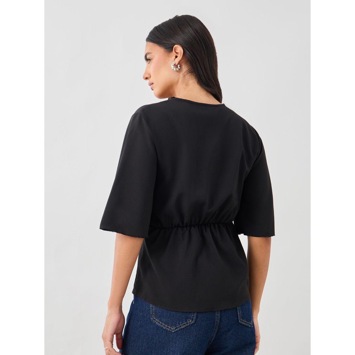 Styli Solid V-Neck Tie-Up Waist Blouse-women-clothing-shirtsandblouses-blouses-image-5