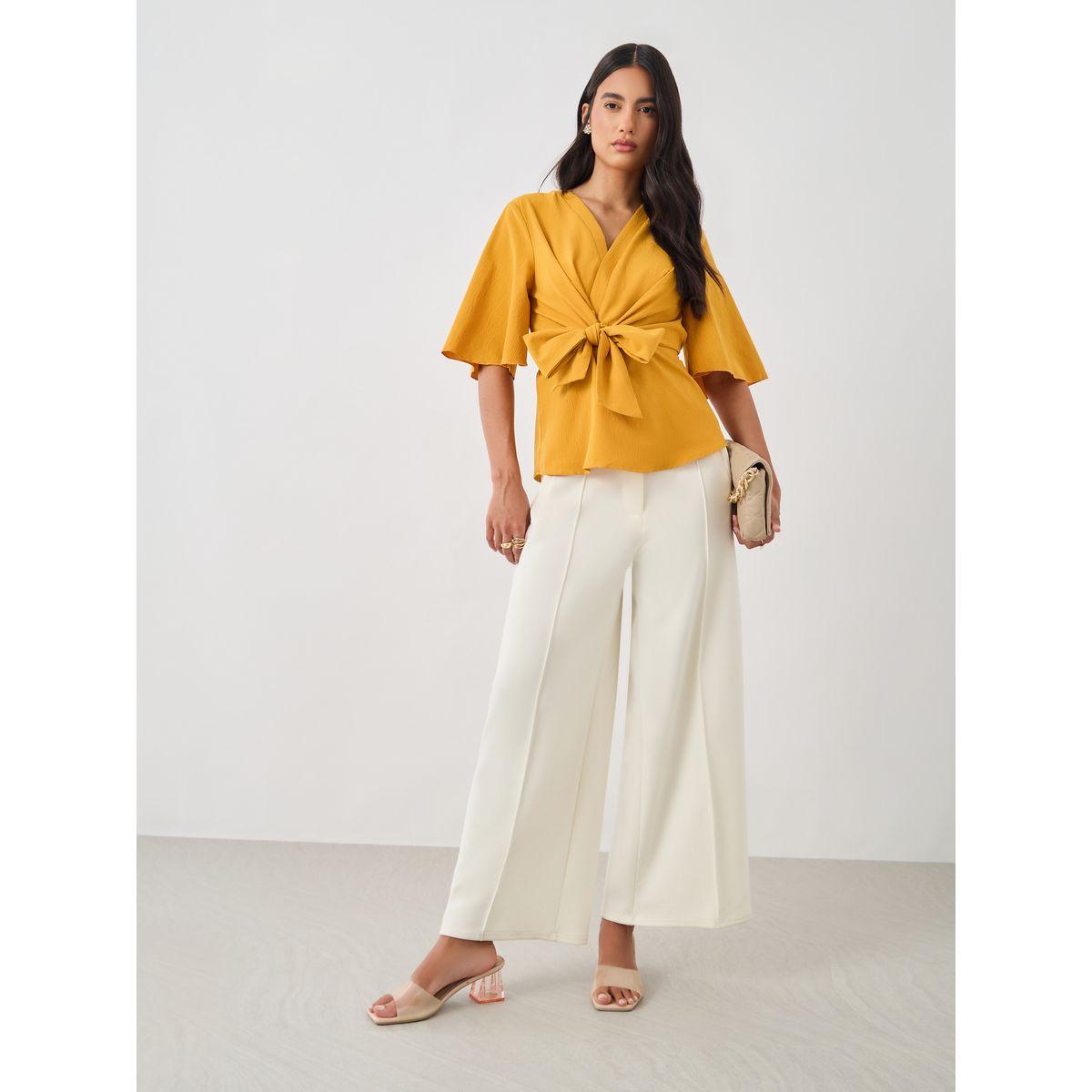 Styli Solid V-Neck Tie-Up Waist Blouse-women-clothing-shirtsandblouses-blouses-image-2