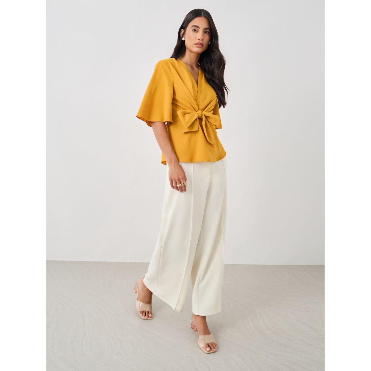 بلوزة سادة بتفاصيل أربطة على الخصر-women-clothing-shirtsandblouses-blouses-image-3
