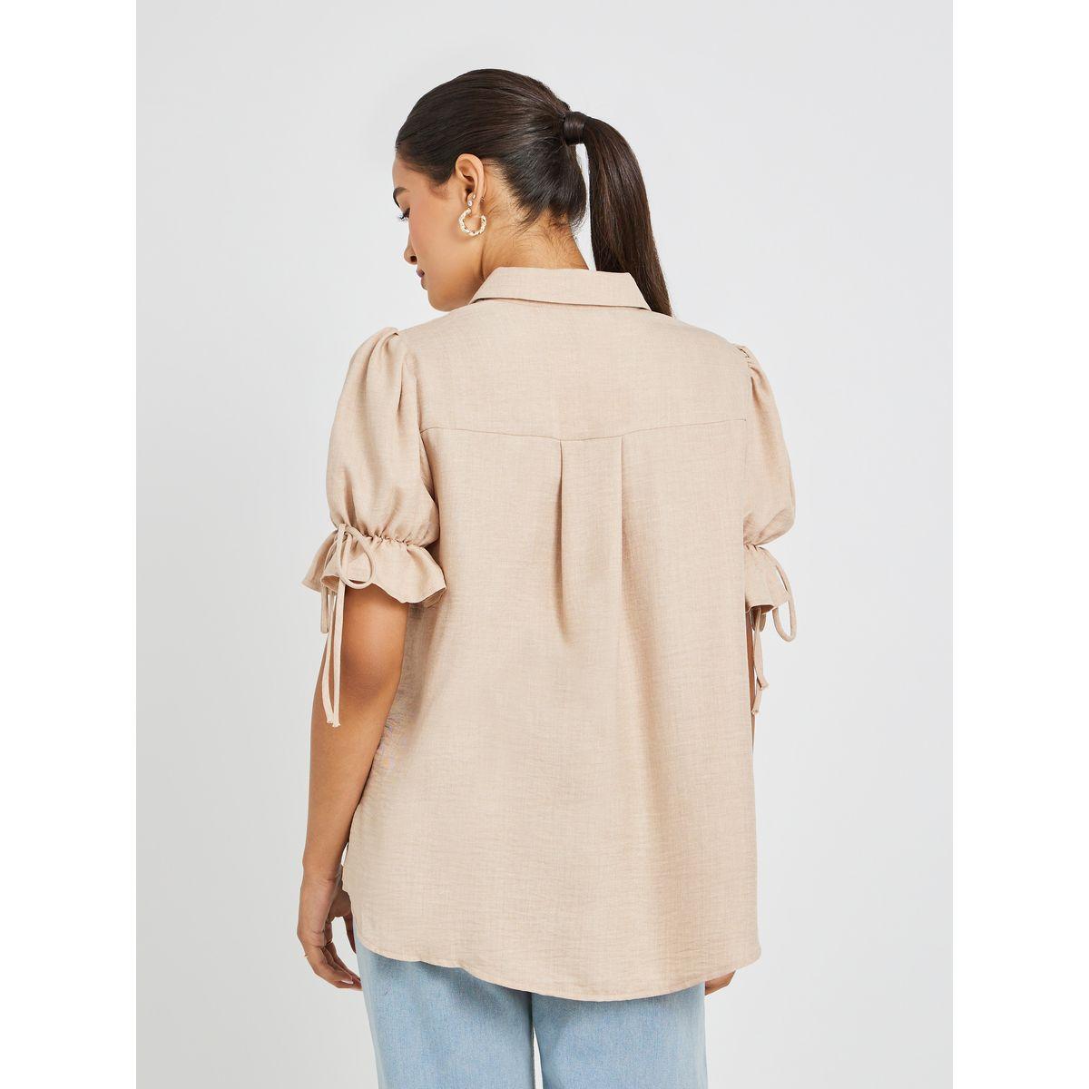 Styli Puff Sleeve Linen Curved Hem Shirt-women-clothing-shirtsandblouses-shirts-image-4