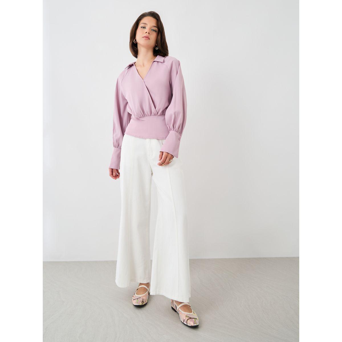 Styli Cuffed Long Sleeve Collared Wrap Blouse-women-clothing-shirtsandblouses-blouses-image-2