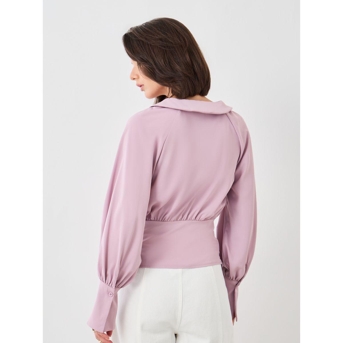 Styli Cuffed Long Sleeve Collared Wrap Blouse-women-clothing-shirtsandblouses-blouses-image-5