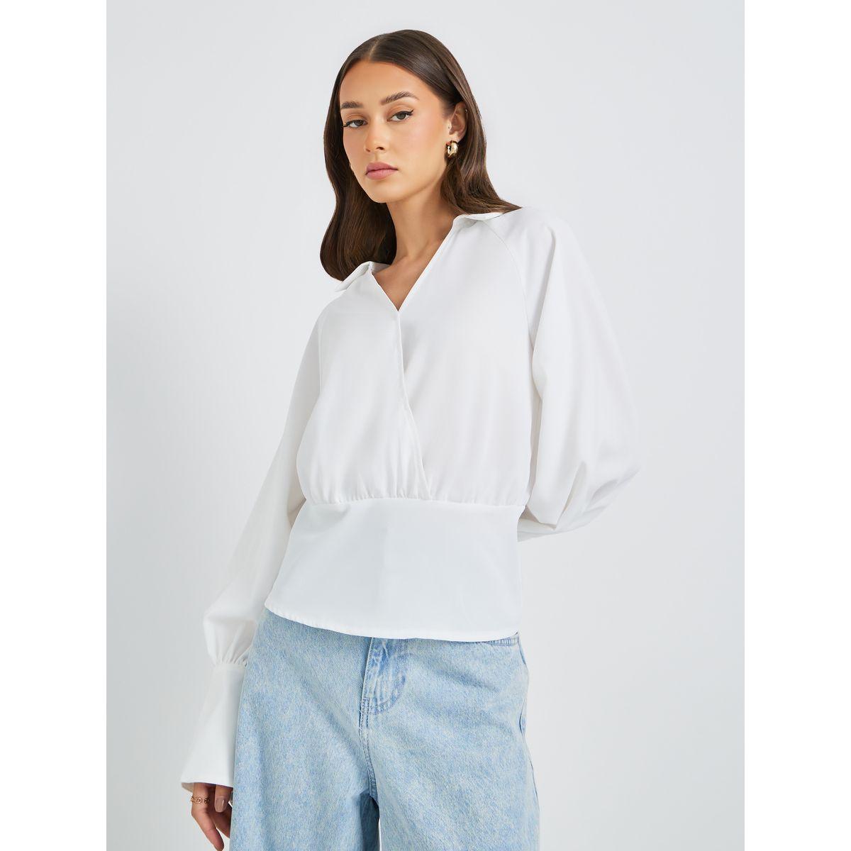 Styli Cuffed Long Sleeve Collared Wrap Blouse-women-clothing-shirtsandblouses-blouses-image-3