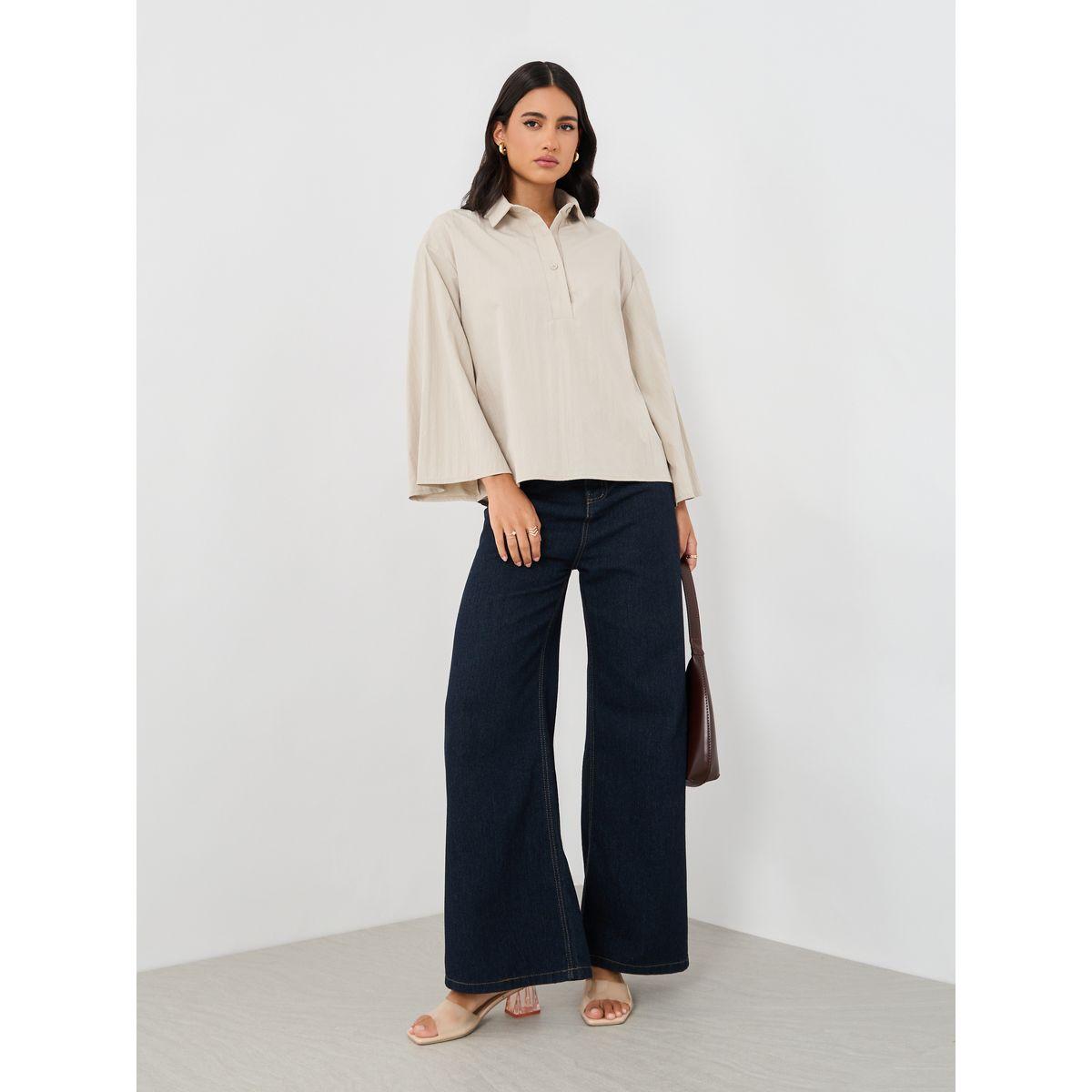 Styli Solid Spread Collar Boxy Fit Shirt-women-clothing-shirtsandblouses-shirts-image-2