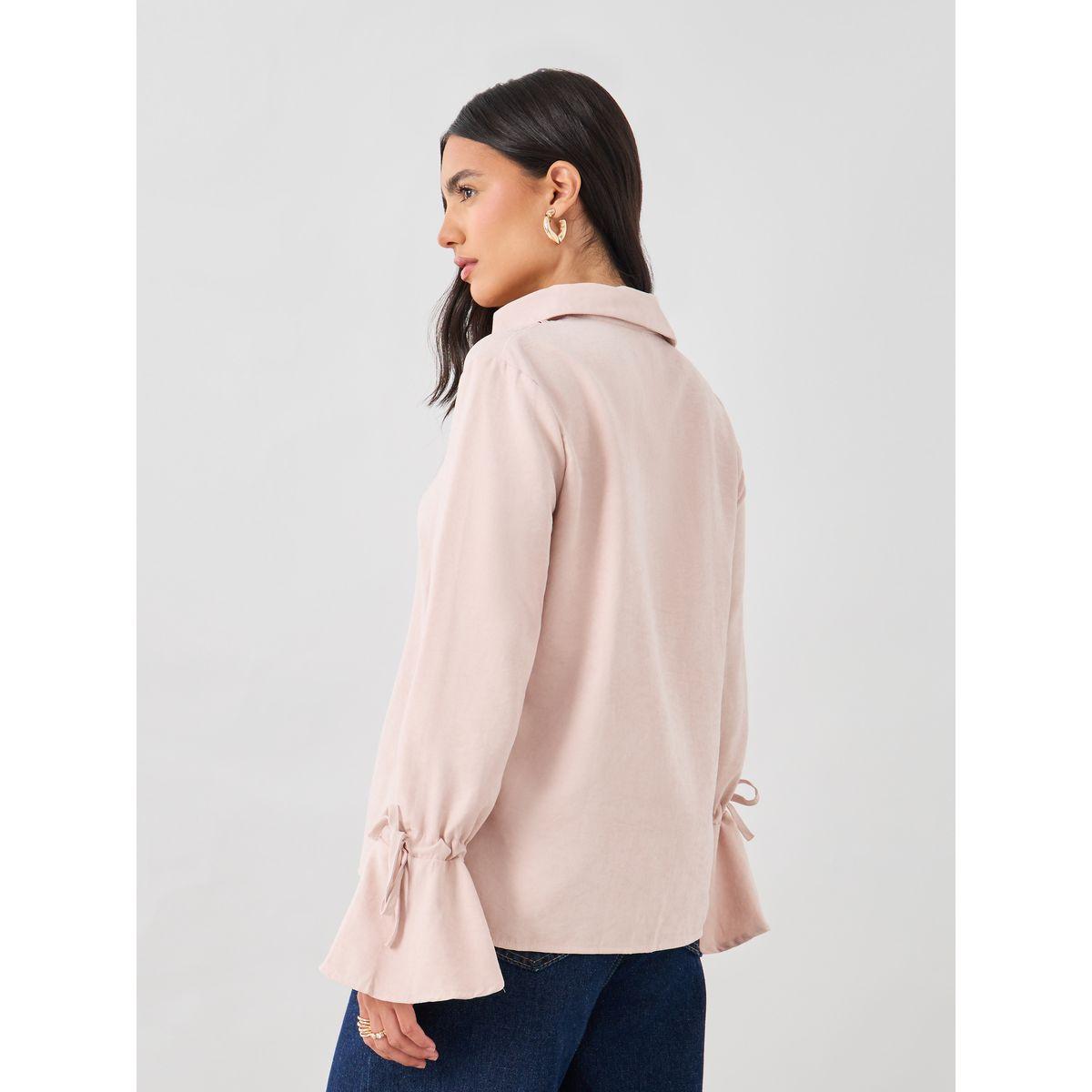 بلوزة سادة بقصة عادية وأكمام فلوت مع حزوز-women-clothing-shirtsandblouses-shirts-image-5