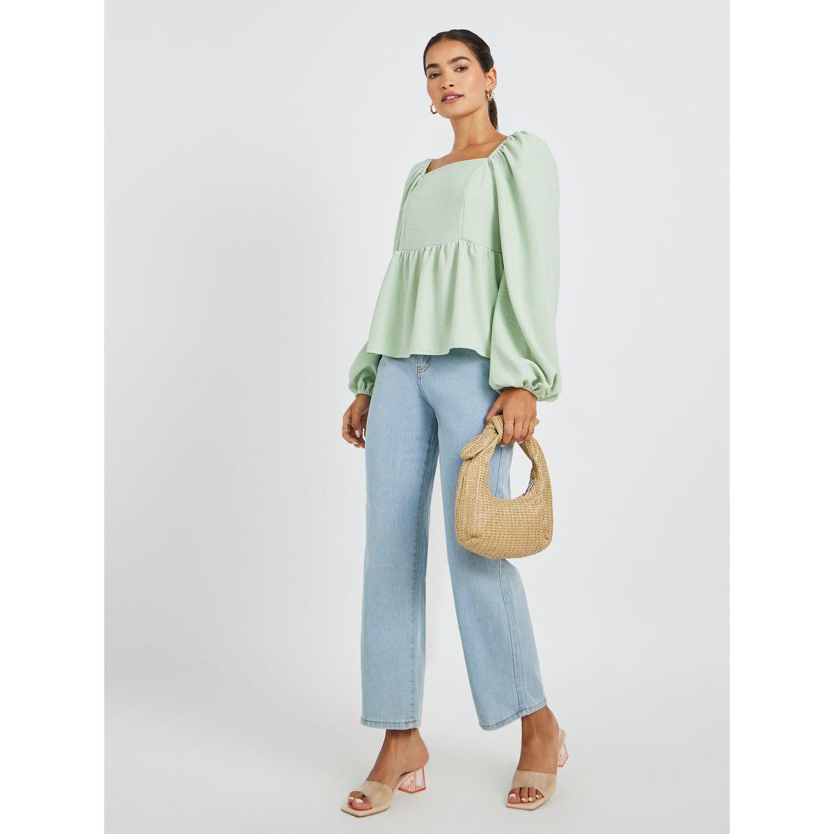 Styli Textured Balloon Sleeve Square Neck Blouse-women-clothing-shirtsandblouses-blouses-image-2