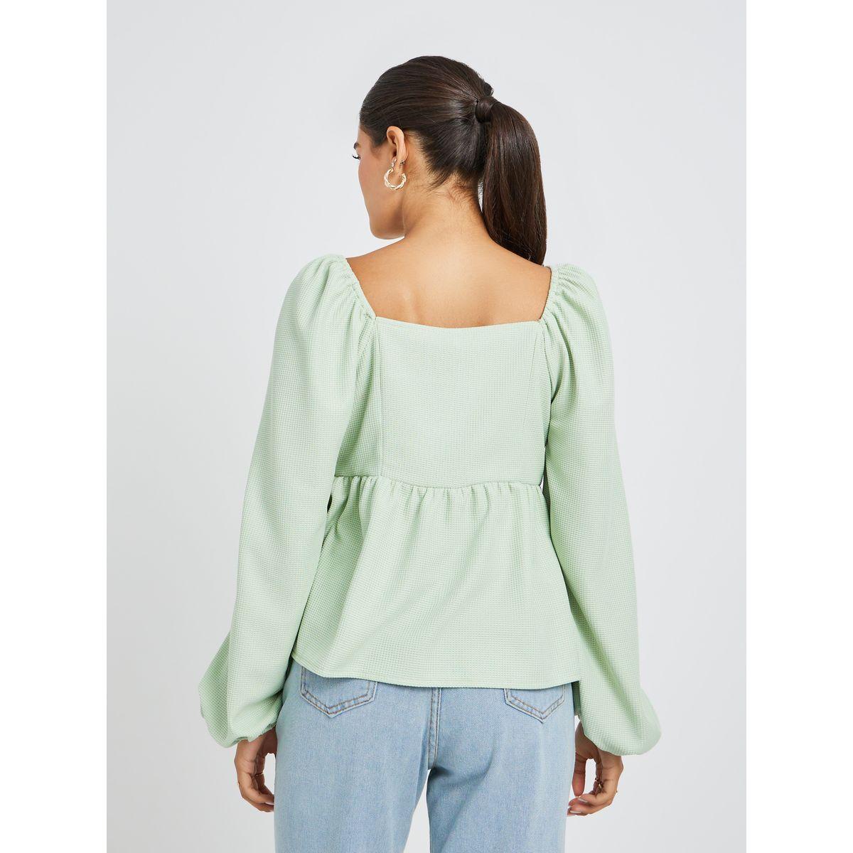 Styli Textured Balloon Sleeve Square Neck Blouse-women-clothing-shirtsandblouses-blouses-image-4