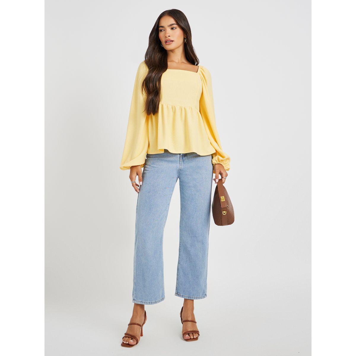Styli Textured Balloon Sleeve Square Neck Blouse-women-clothing-shirtsandblouses-blouses-image-2
