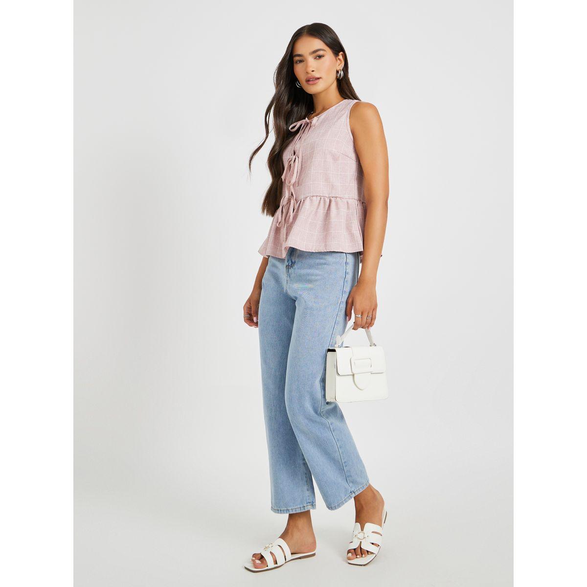 بلوزة بلا أكمام بطبعة مربعات وأربطة-women-clothing-shirtsandblouses-blouses-image-2