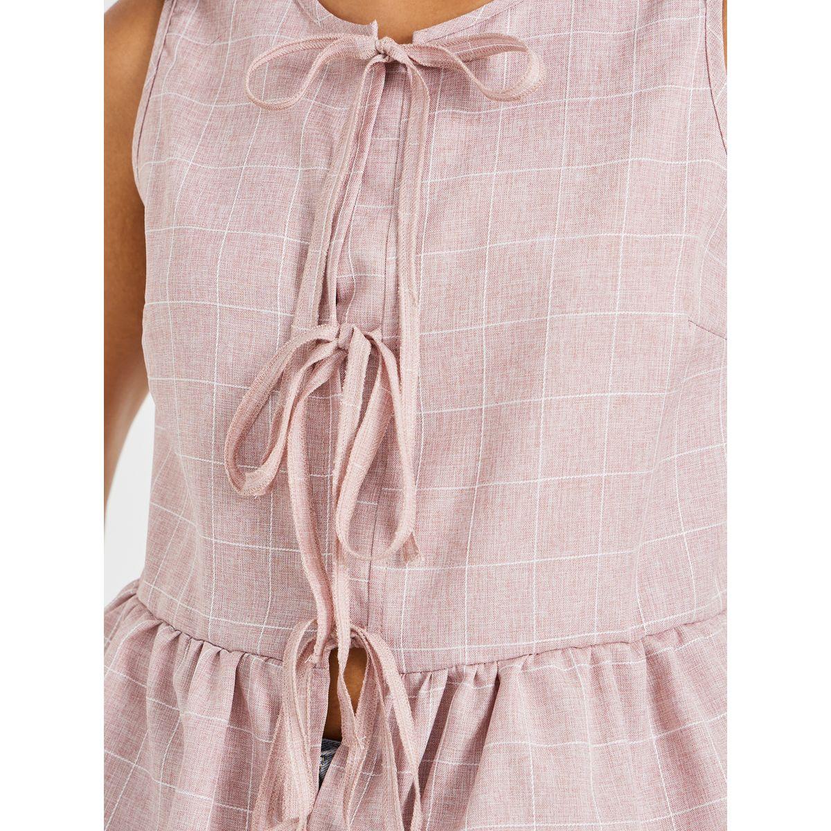 بلوزة بلا أكمام بطبعة مربعات وأربطة-women-clothing-shirtsandblouses-blouses-image-3