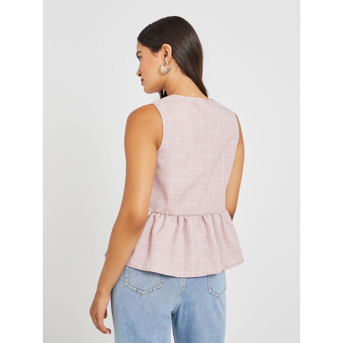Styli Checked Sleeveless Top with Tie-Up Detail-women-clothing-shirtsandblouses-blouses-image-4