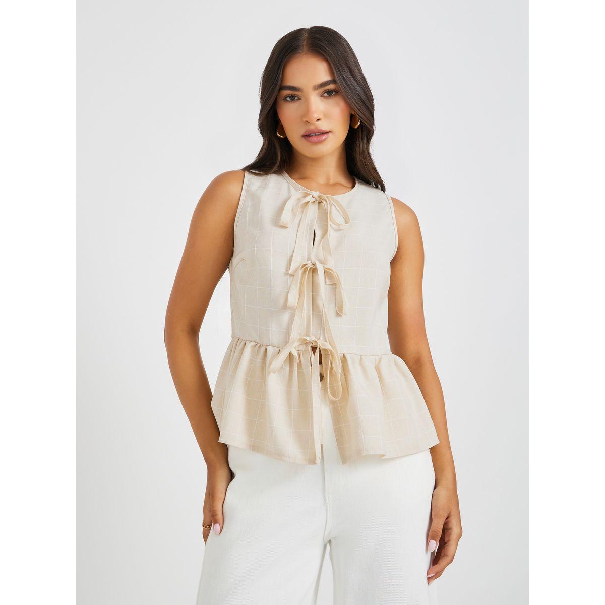 بلوزة بلا أكمام بطبعة مربعات وأربطة-women-clothing-shirtsandblouses-blouses-image-2