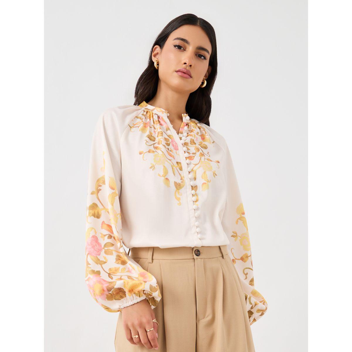 Styli Floral Print Balloon Sleeve Buttoned Shirt-women-clothing-shirtsandblouses-shirts-image-1