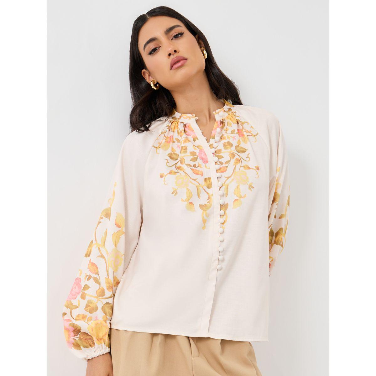 Styli Floral Print Balloon Sleeve Buttoned Shirt-women-clothing-shirtsandblouses-shirts-image-3