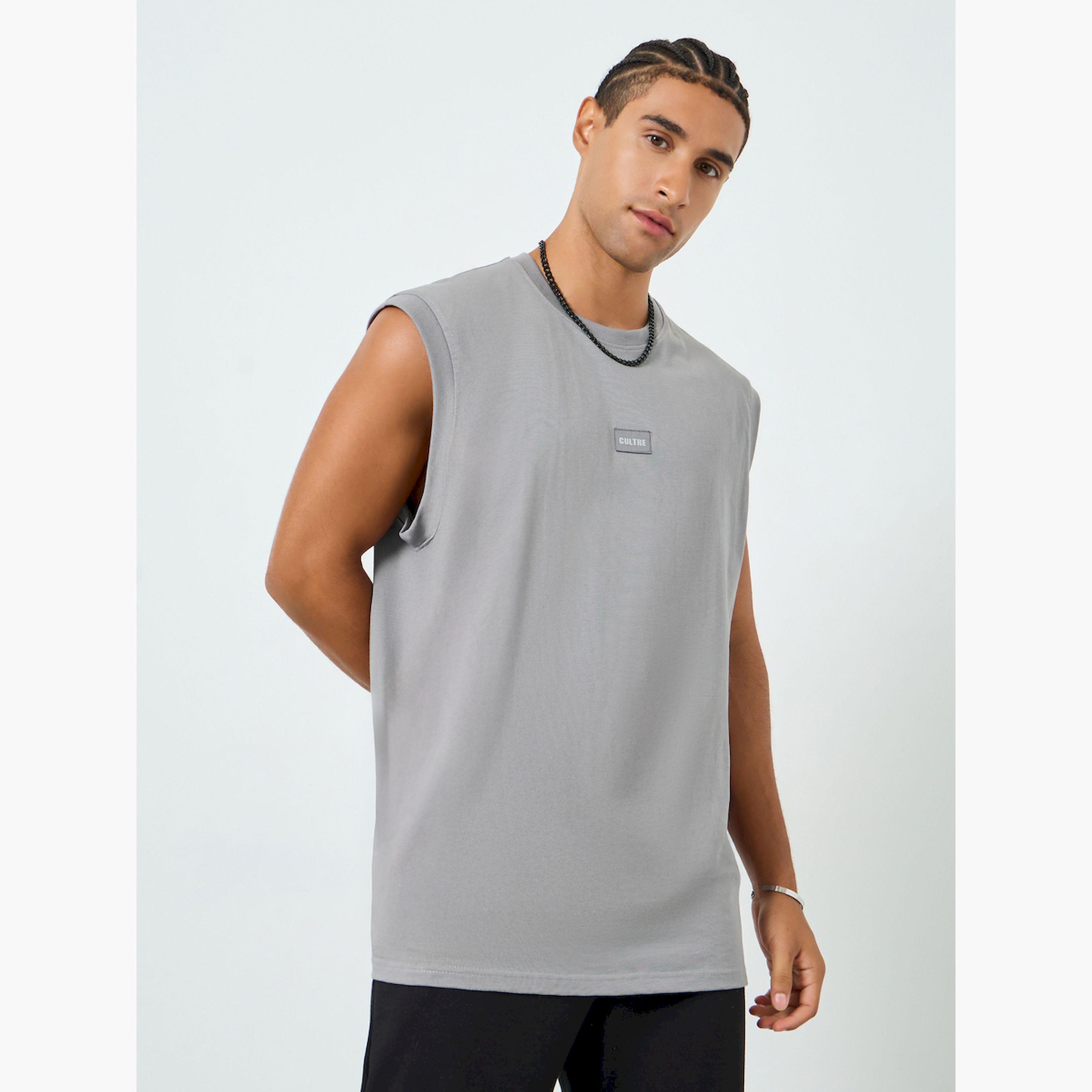 Styli Men Grey Woven Badge Tank-men-clothing-tshirtsandpolos-tshirts-image-1