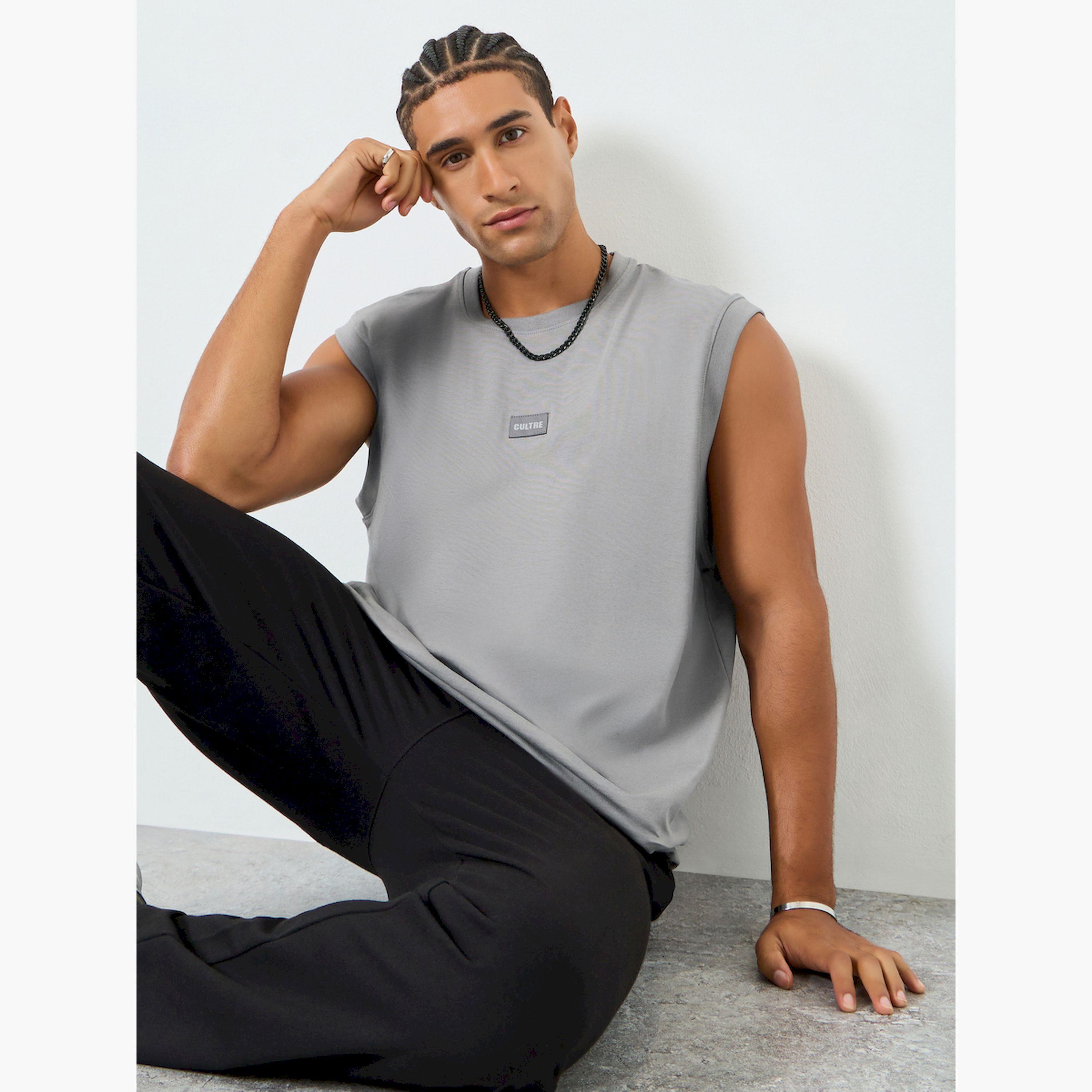 Styli Men Grey Woven Badge Tank-men-clothing-tshirtsandpolos-tshirts-image-3