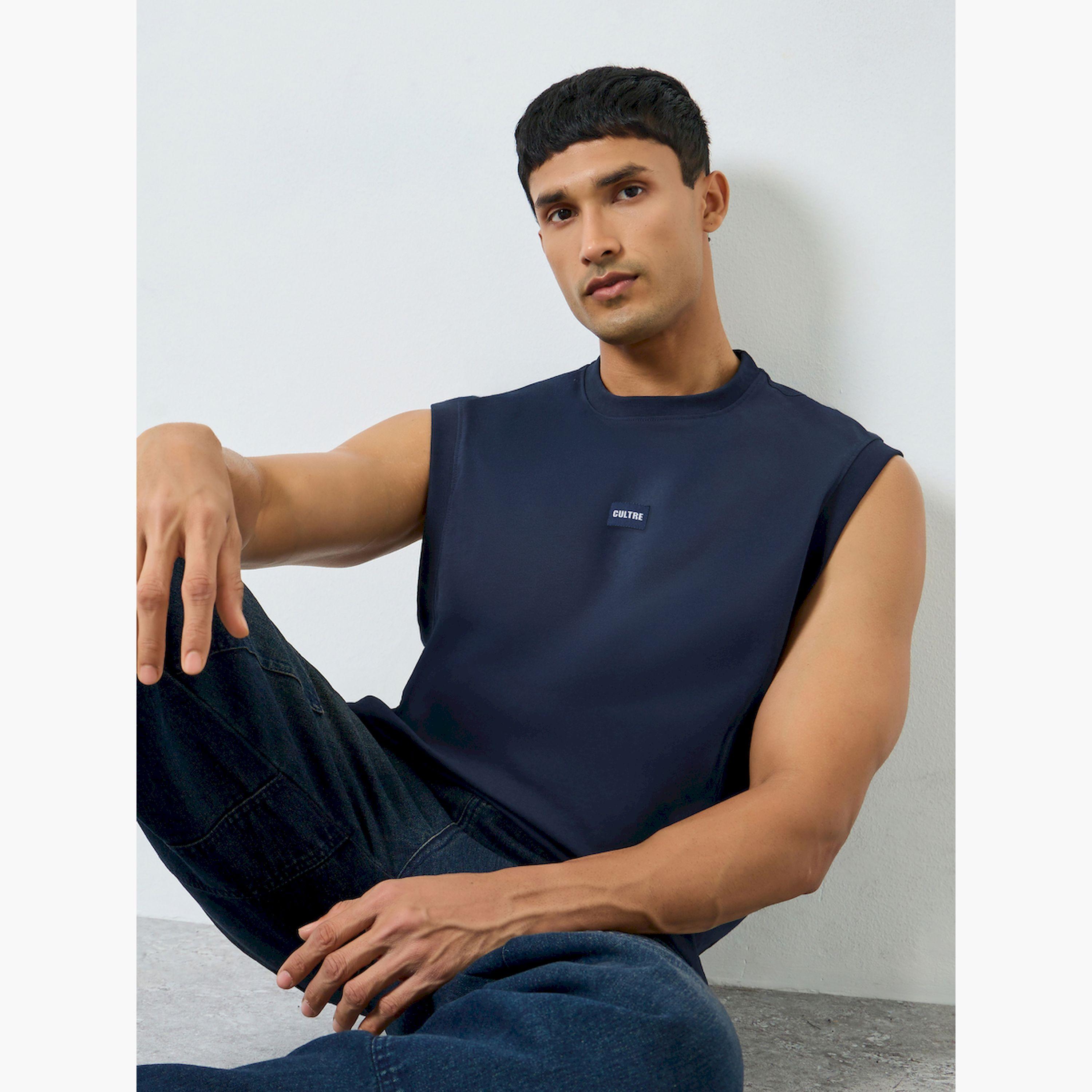 Styli Men Navy Blue Woven Badge Tank Top-men-clothing-tshirtsandpolos-tshirts-image-3