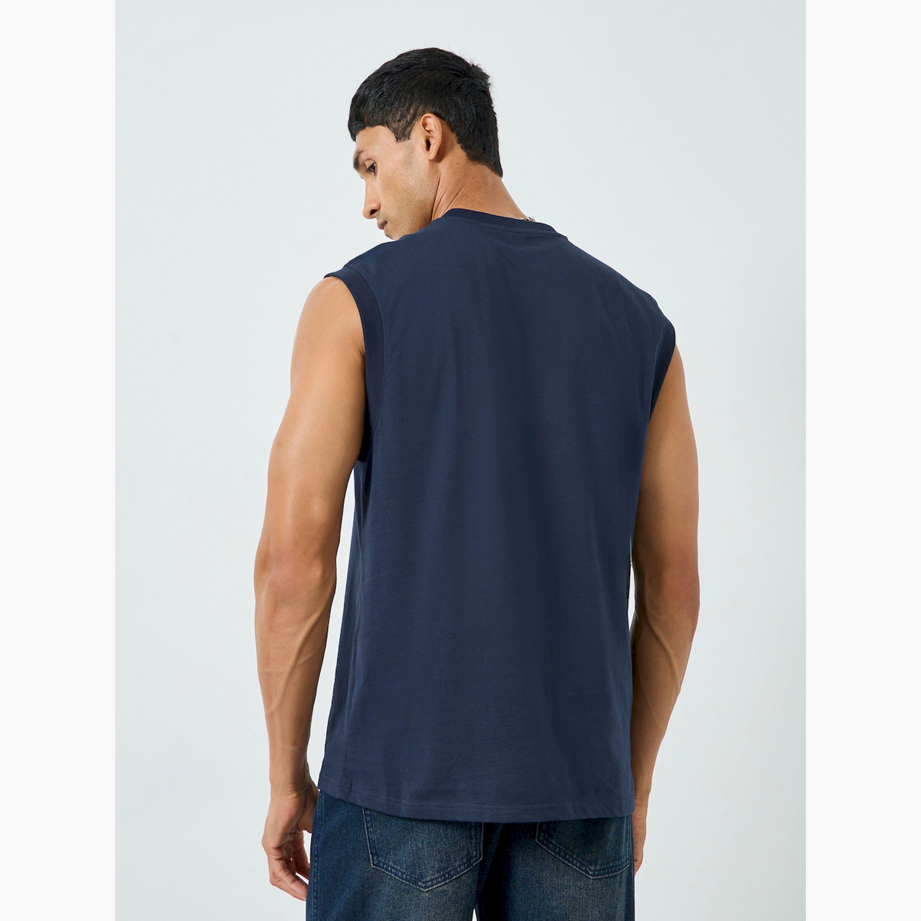 Styli Men Navy Blue Woven Badge Tank Top-men-clothing-tshirtsandpolos-tshirts-image-4