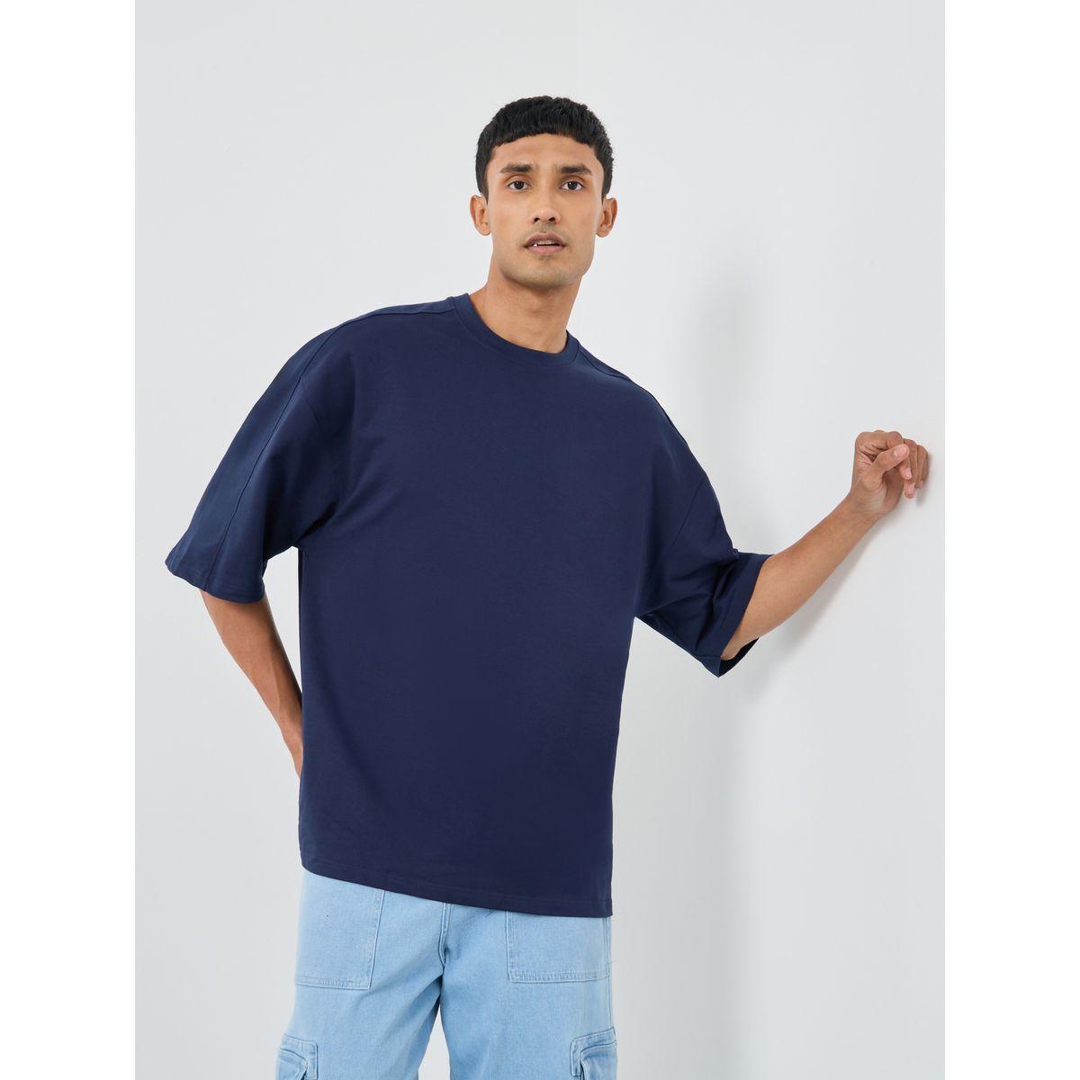 تيشيرت سادة بقصة بوكسي وياقة دائرية-men-clothing-tshirtsandpolos-tshirts-image-1