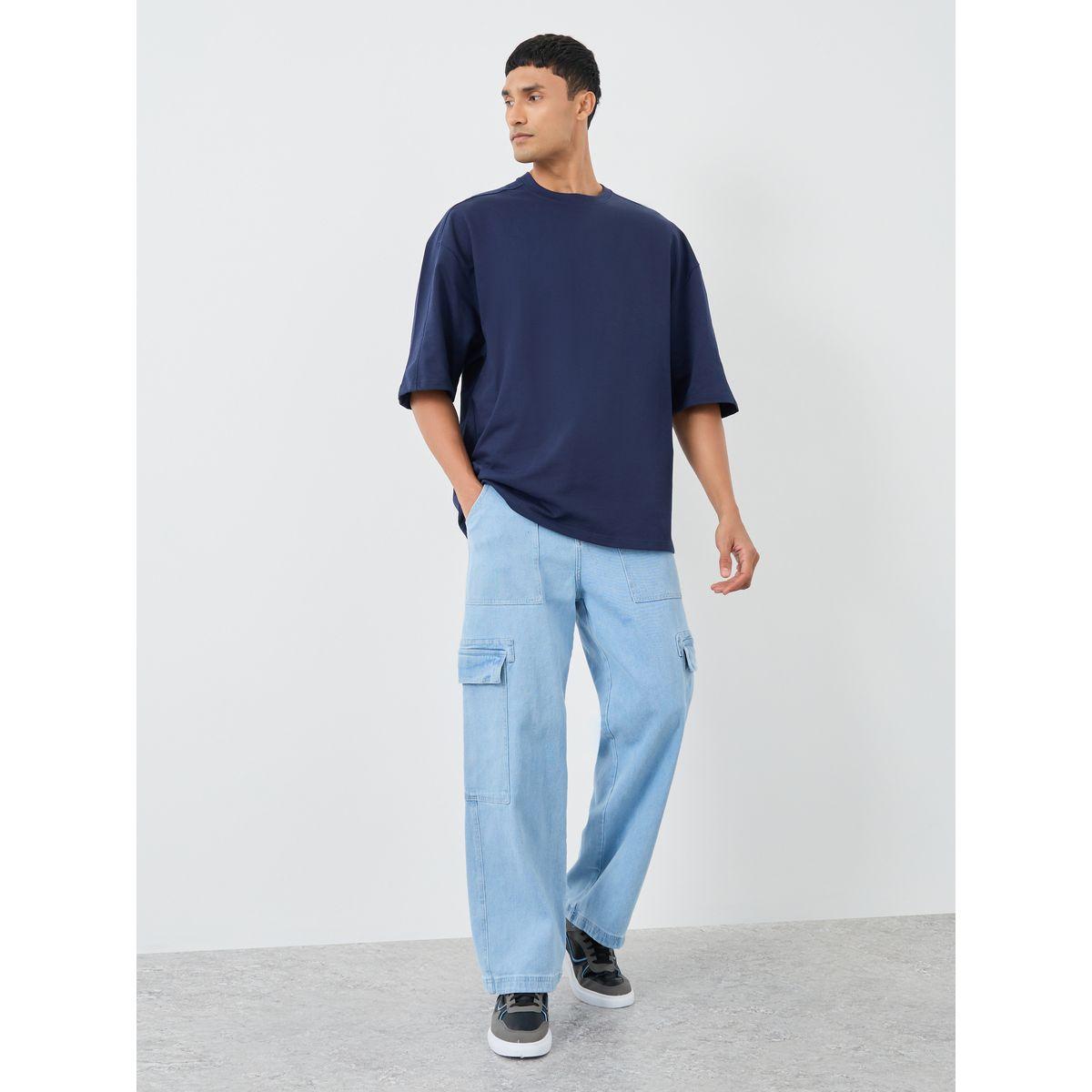 تيشيرت سادة بقصة بوكسي وياقة دائرية-men-clothing-tshirtsandpolos-tshirts-image-2