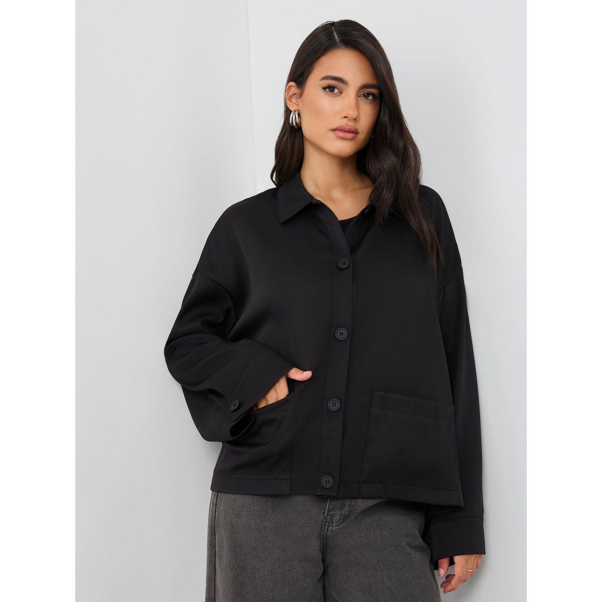 Styli Solid Button Front Boxy Fit Jacket with Patch Pockets-women-winterwear-coatsandjackets-jackets-image-1
