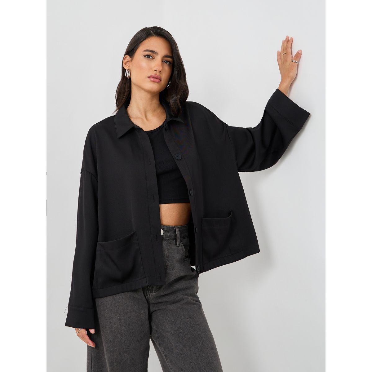 Styli Solid Button Front Boxy Fit Jacket with Patch Pockets-women-winterwear-coatsandjackets-jackets-image-2