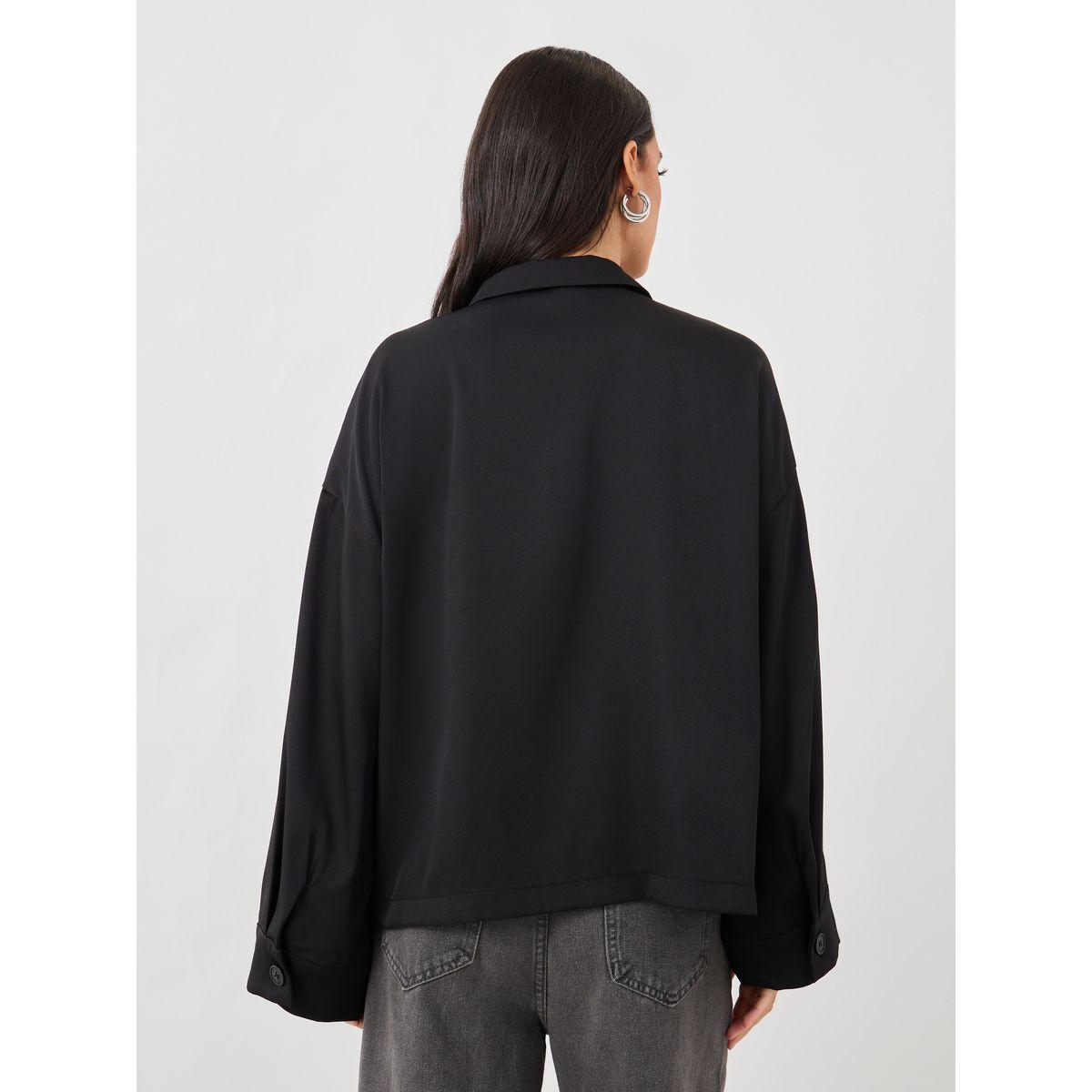 Styli Solid Button Front Boxy Fit Jacket with Patch Pockets-women-winterwear-coatsandjackets-jackets-image-5
