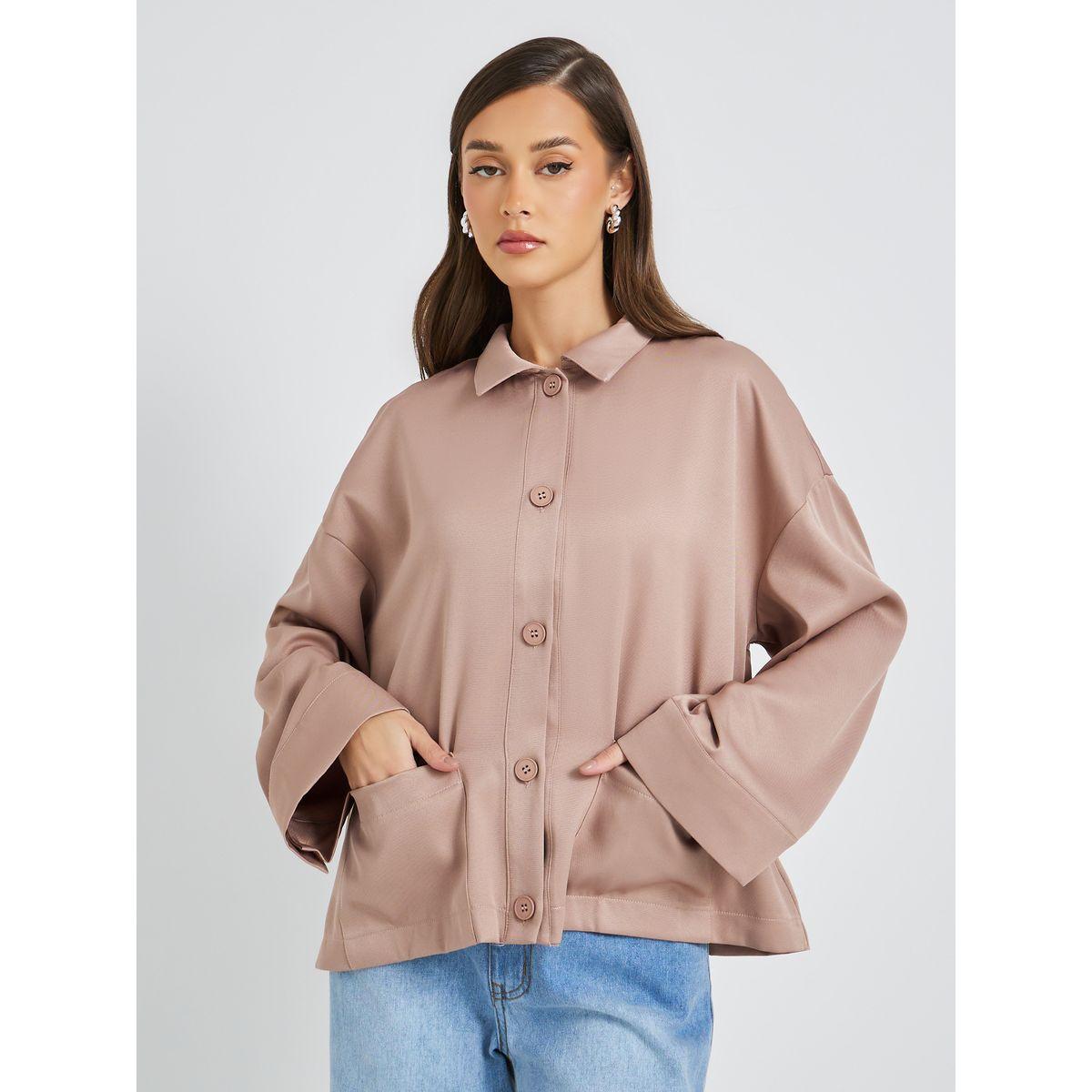 Styli Solid Button Front Boxy Fit Jacket with Patch Pockets-women-winterwear-coatsandjackets-jackets-image-1