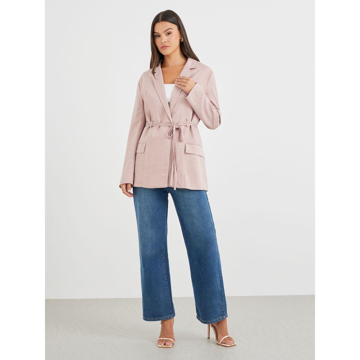 بليزر بقصة عادية مع تفاصيل حزام-women-clothing-coatsandjackets-blazers-image-2