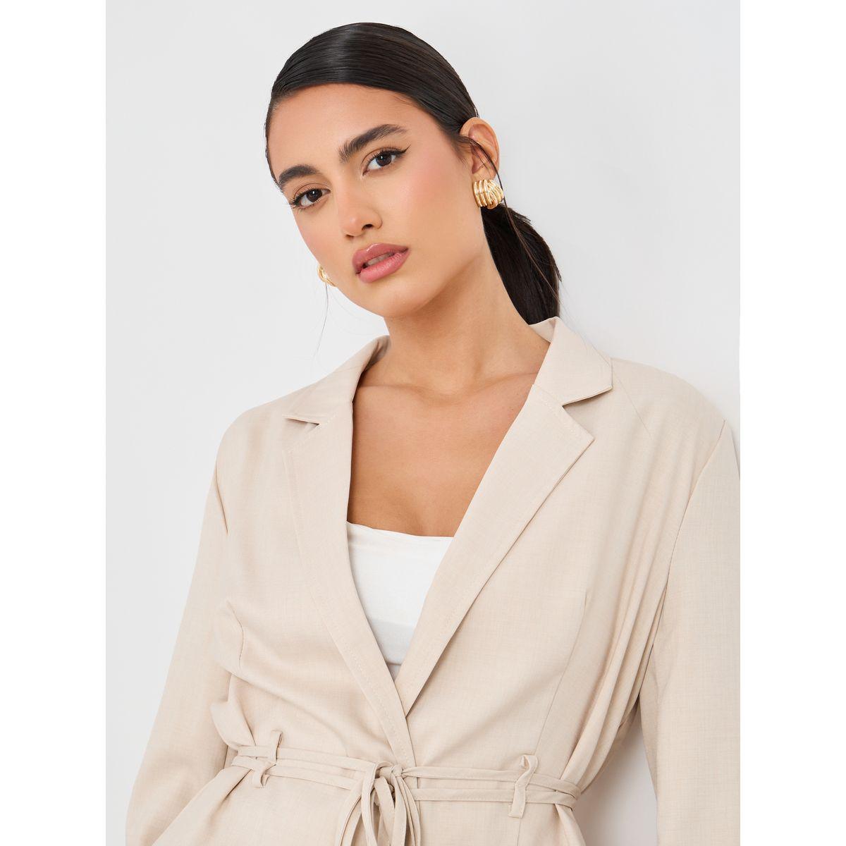 بليزر بقصة عادية ورباط خصر-women-clothing-coatsandjackets-blazers-image-2