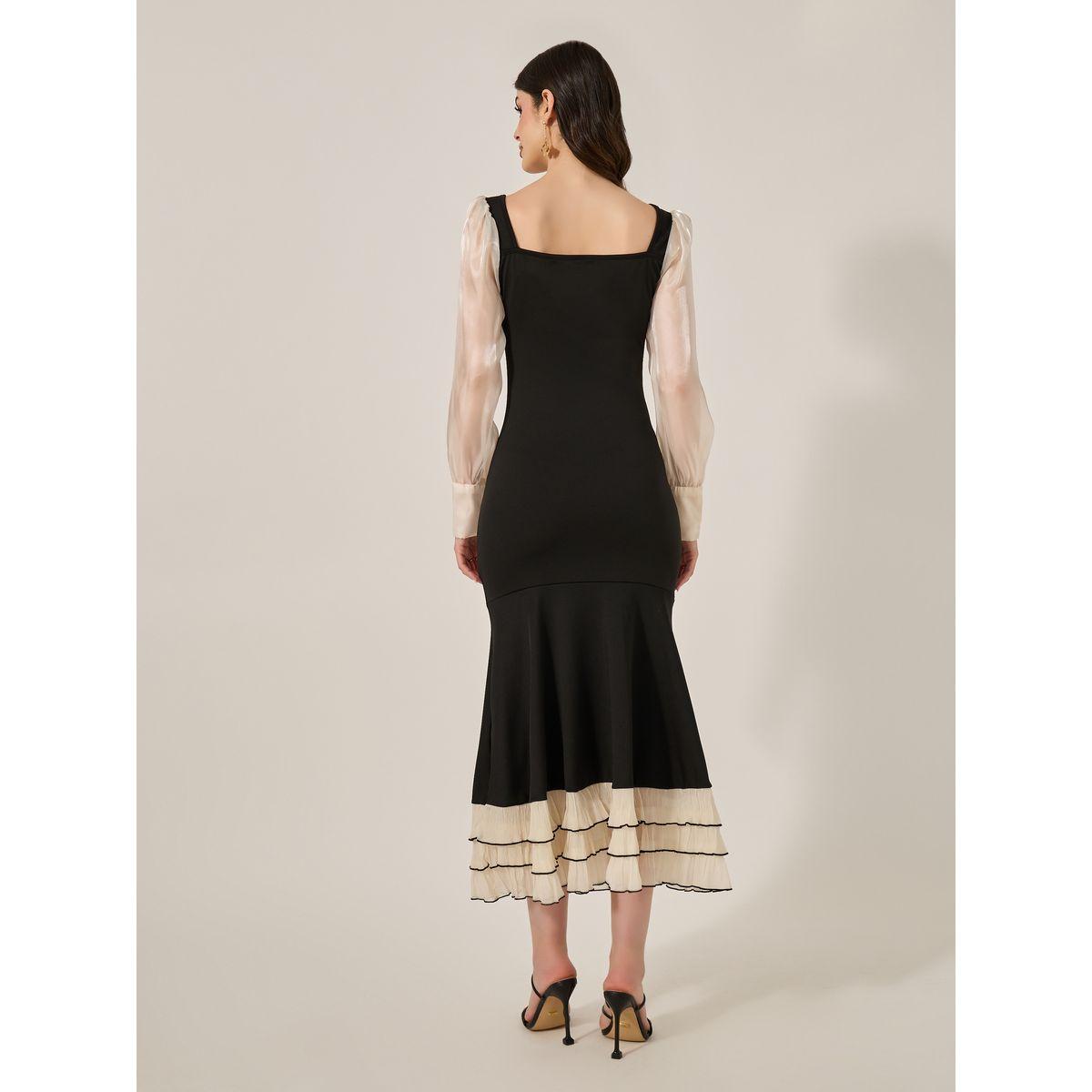 Styli Black Color Block Long Sleeve Layered Maxi Dress-women-clothing-dresses-image-6
