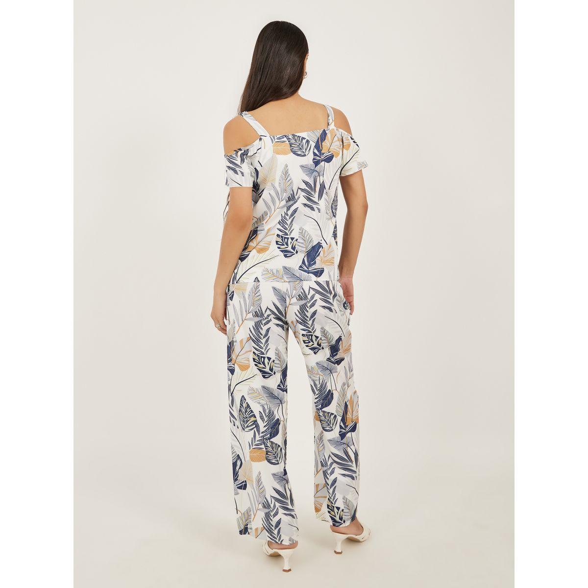 Styli Women Printed Cold-Shoulder Sleeve Top and Wide Leg Pants Co-Ords-women-clothing-coordsets-image-4