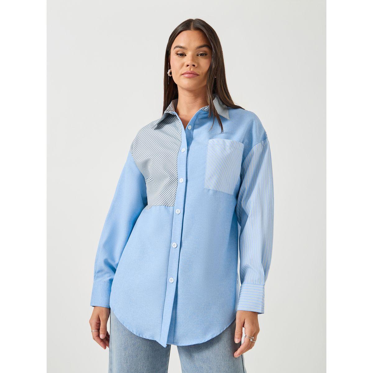 بلوزة فضفاضة بنمط كتل الالوان وتفاصيل جيب-women-clothing-shirtsandblouses-shirts-image-2