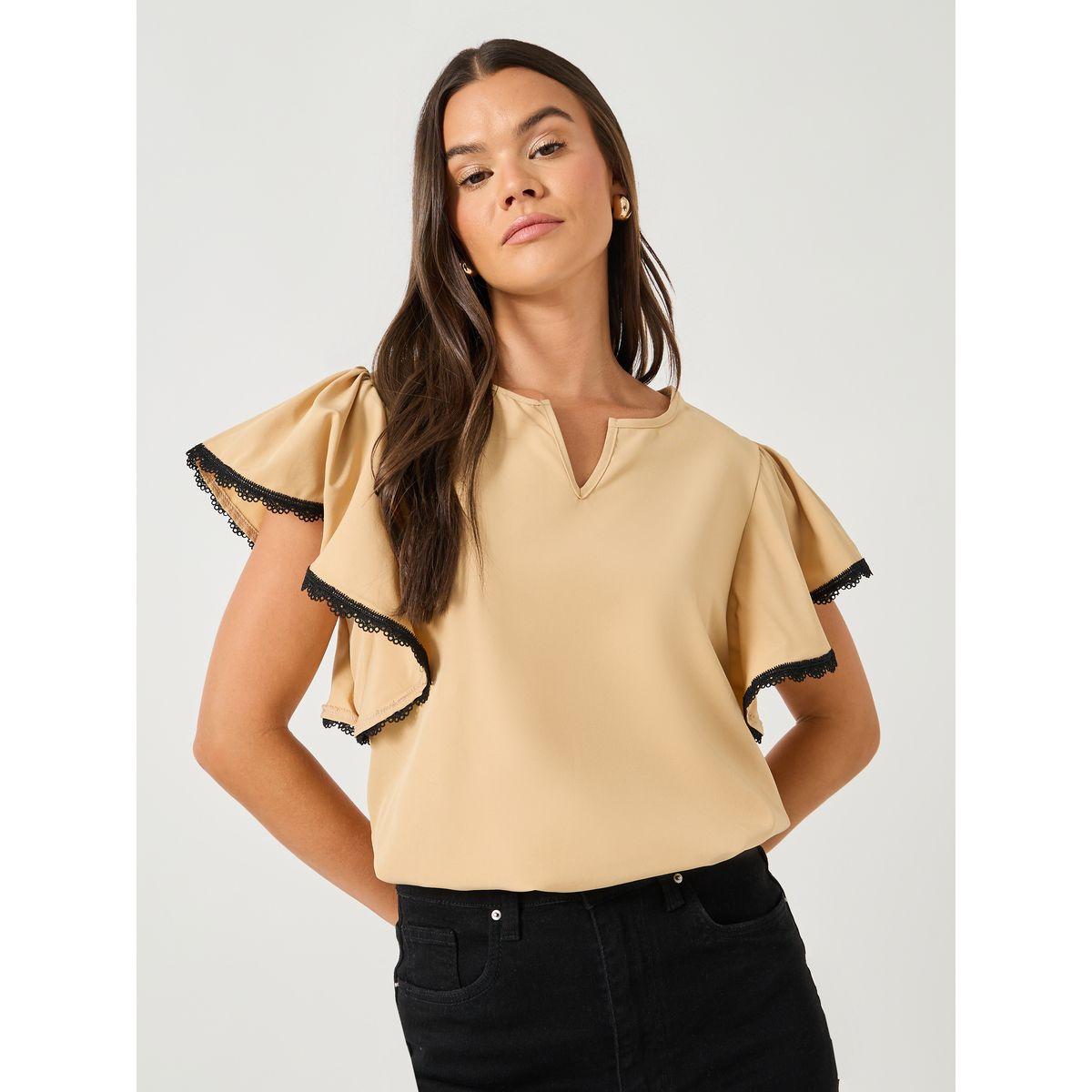 بلوزة بأكمام فلوانس وتفاصيل دانتيل-women-clothing-shirtsandblouses-blouses-image-1