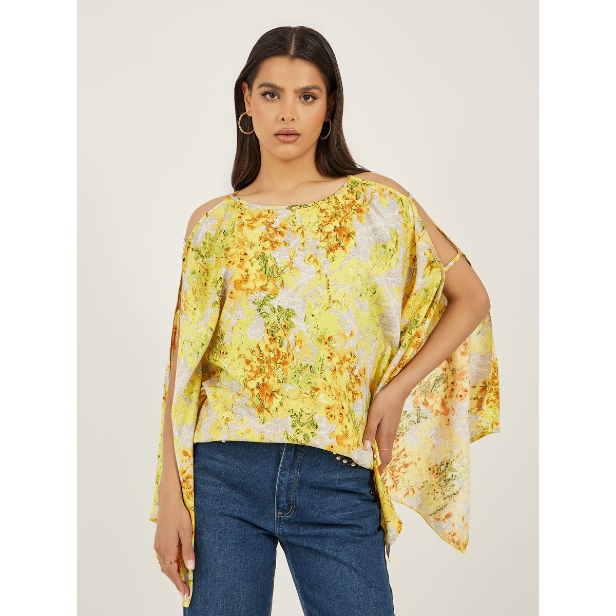 Styli Floral Print Cold Shoulder Sleeves Blouse-women-clothing-shirtsandblouses-blouses-image-1
