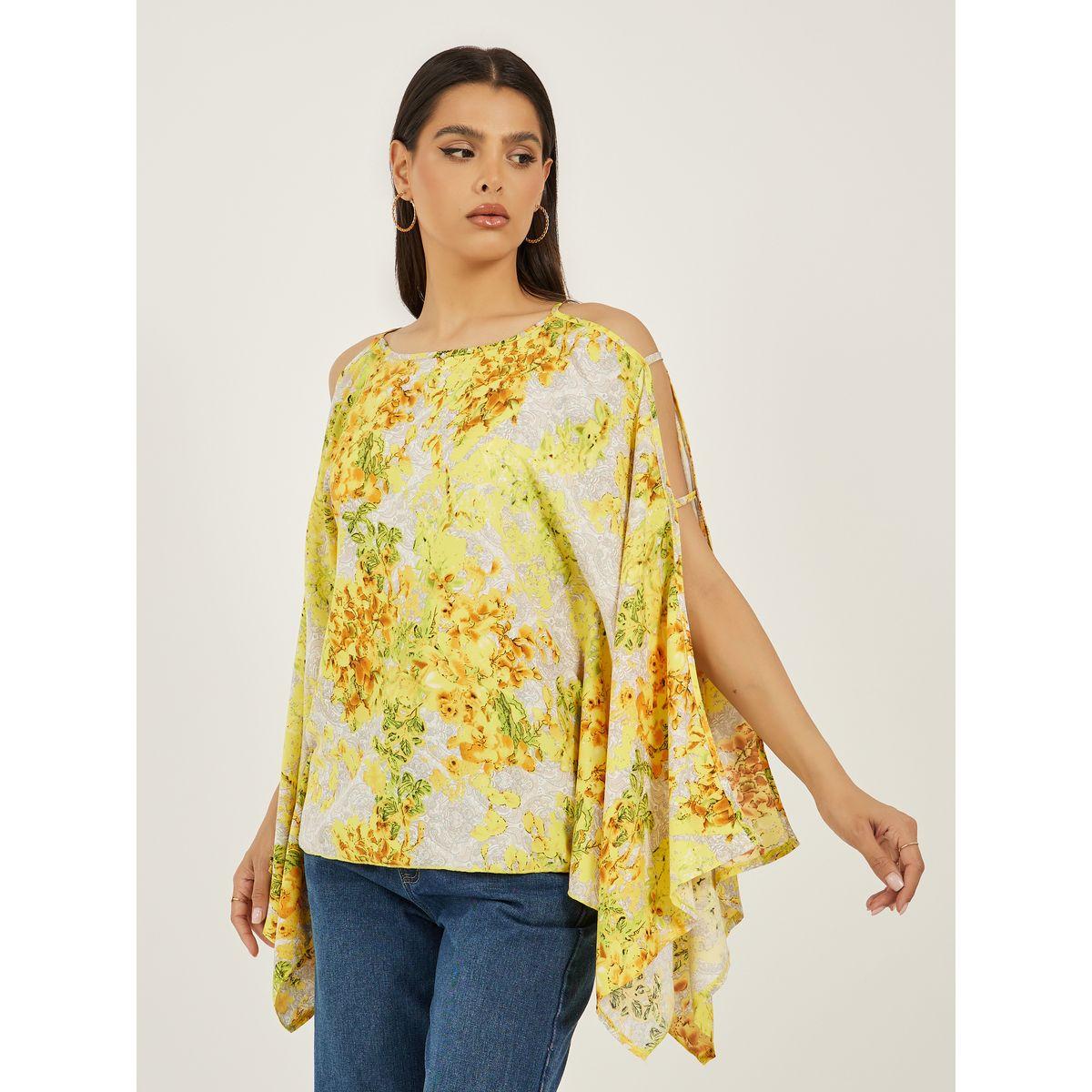 Styli Floral Print Cold Shoulder Sleeves Blouse-women-clothing-shirtsandblouses-blouses-image-2