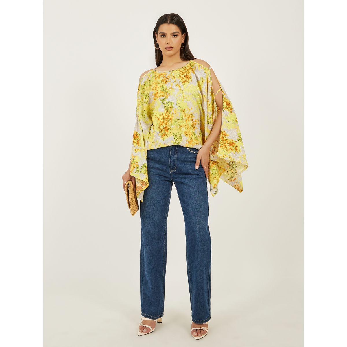 Styli Floral Print Cold Shoulder Sleeves Blouse-women-clothing-shirtsandblouses-blouses-image-3
