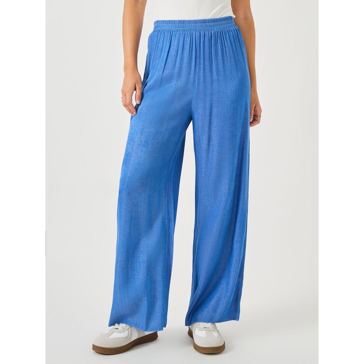 Styli Women Blue Solid Elastic Waistband Wide Leg Pants-women-clothing-bottoms-joggers-image-2