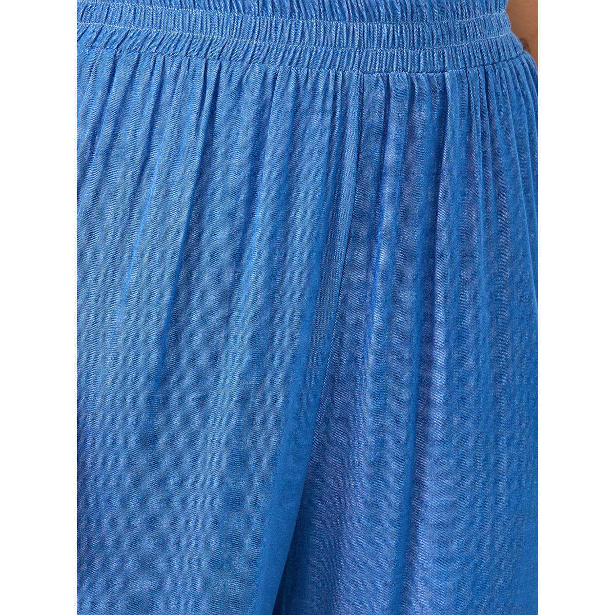 Styli Women Blue Solid Elastic Waistband Wide Leg Pants-women-clothing-bottoms-joggers-image-3