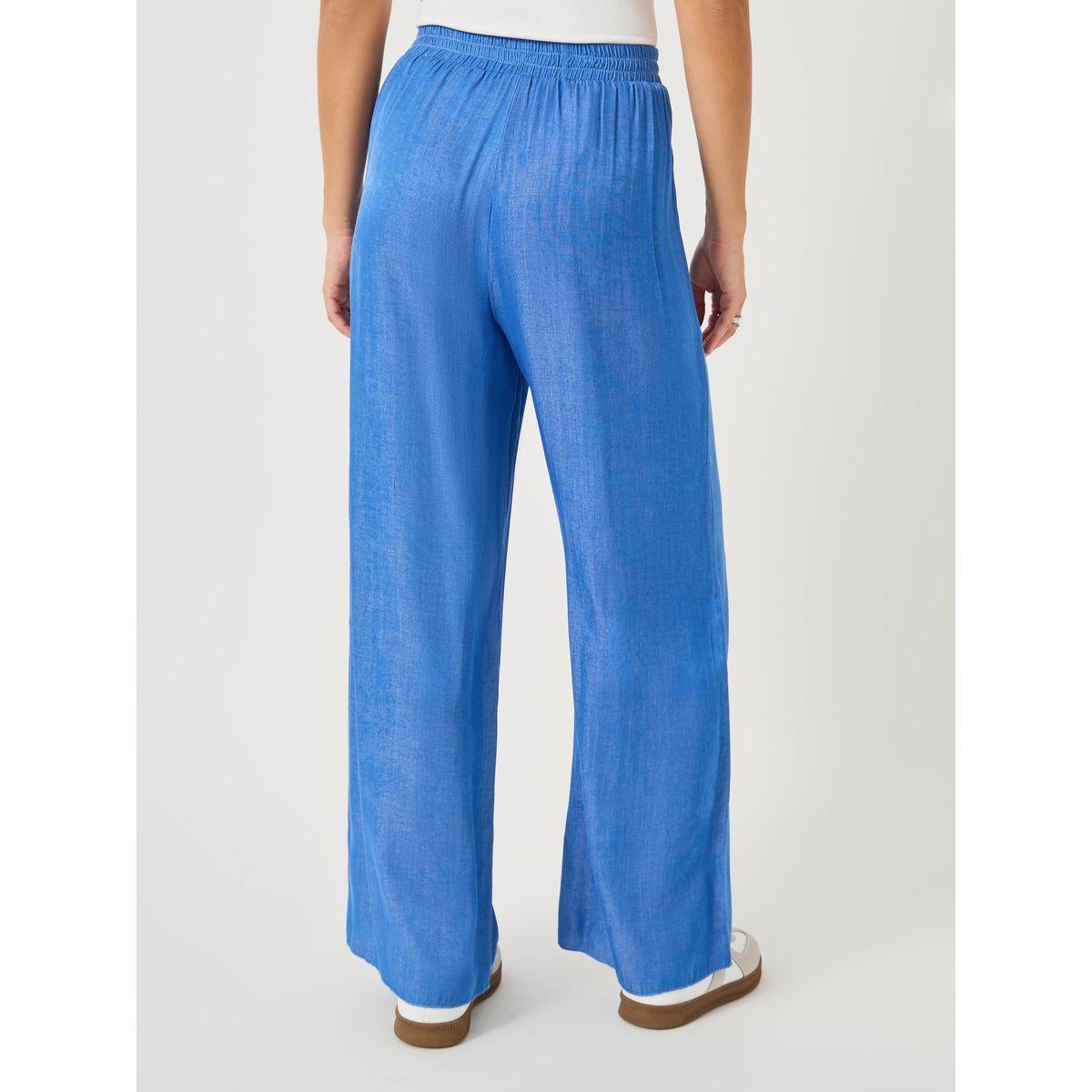 Styli Women Blue Solid Elastic Waistband Wide Leg Pants-women-clothing-bottoms-joggers-image-4