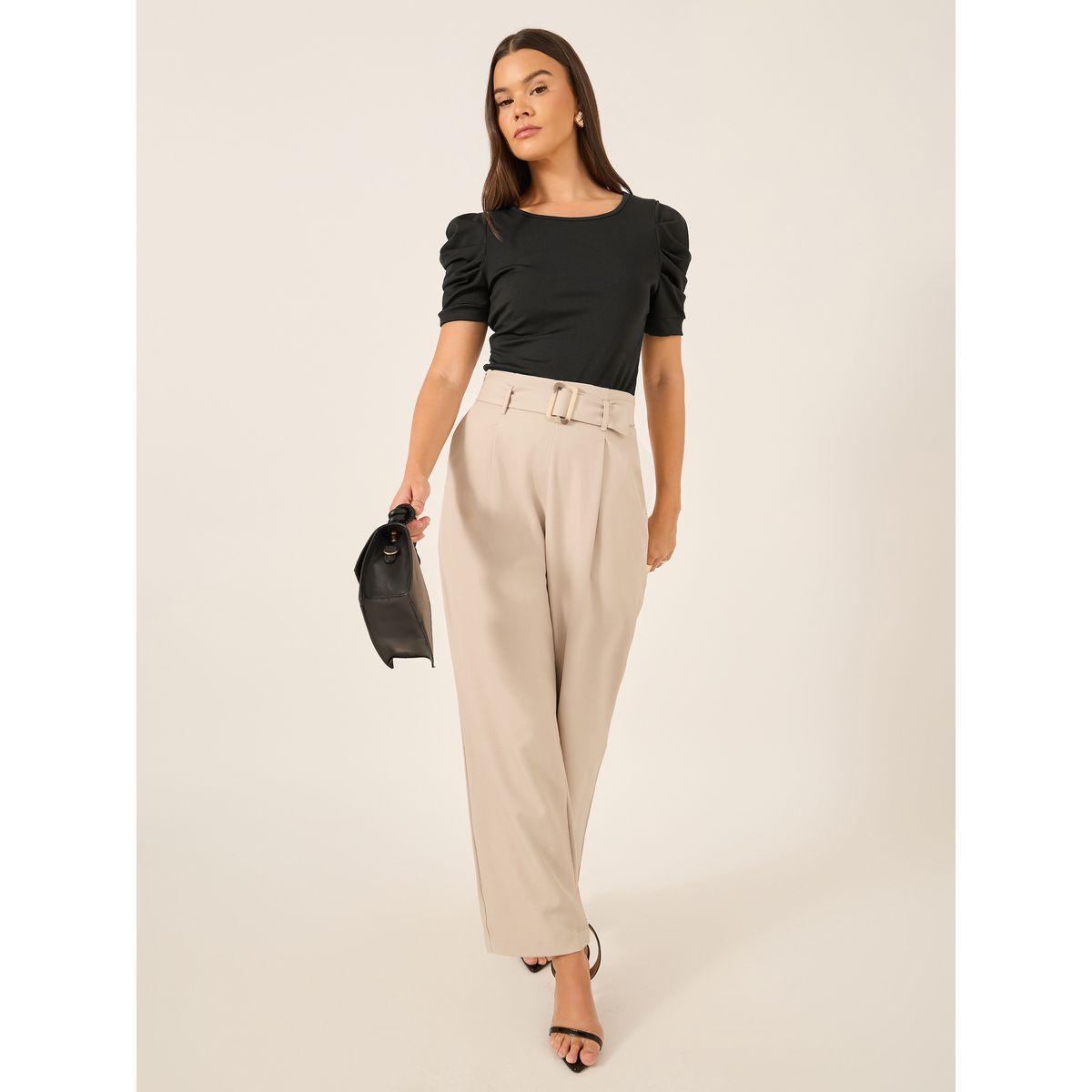 Styli Solid Puff Sleeves Slim Fit T-Shirt with Back Bow Detail-women-clothing-tshirts-image-2