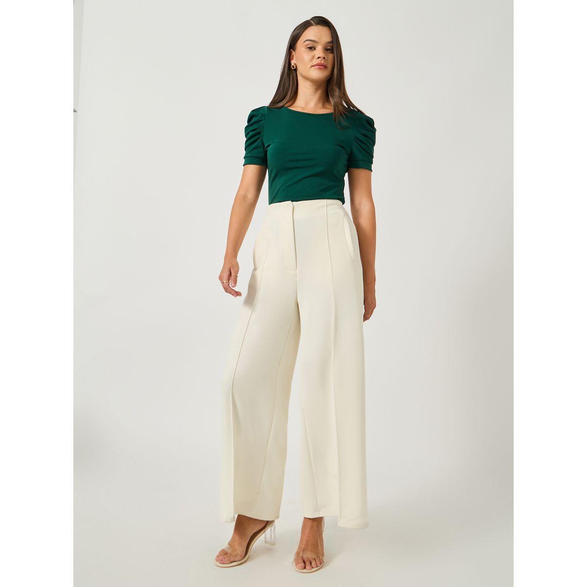 قميص سادة بقصة سليم فت وأكمام منفوخة-women-clothing-tshirts-image-2