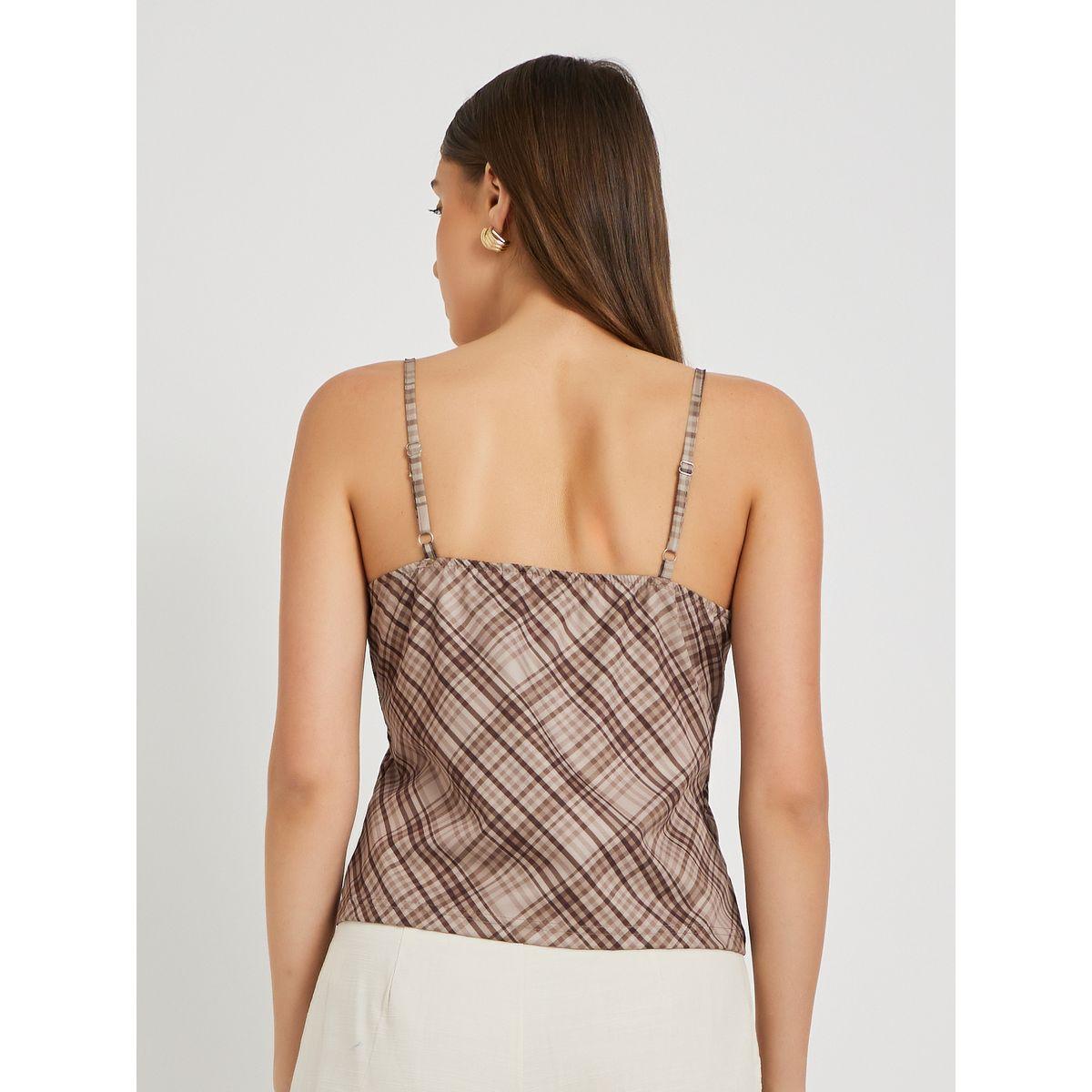 Styli Plaid Strappy V Neck Cami T-Shirt-women-clothing-tshirts-image-4