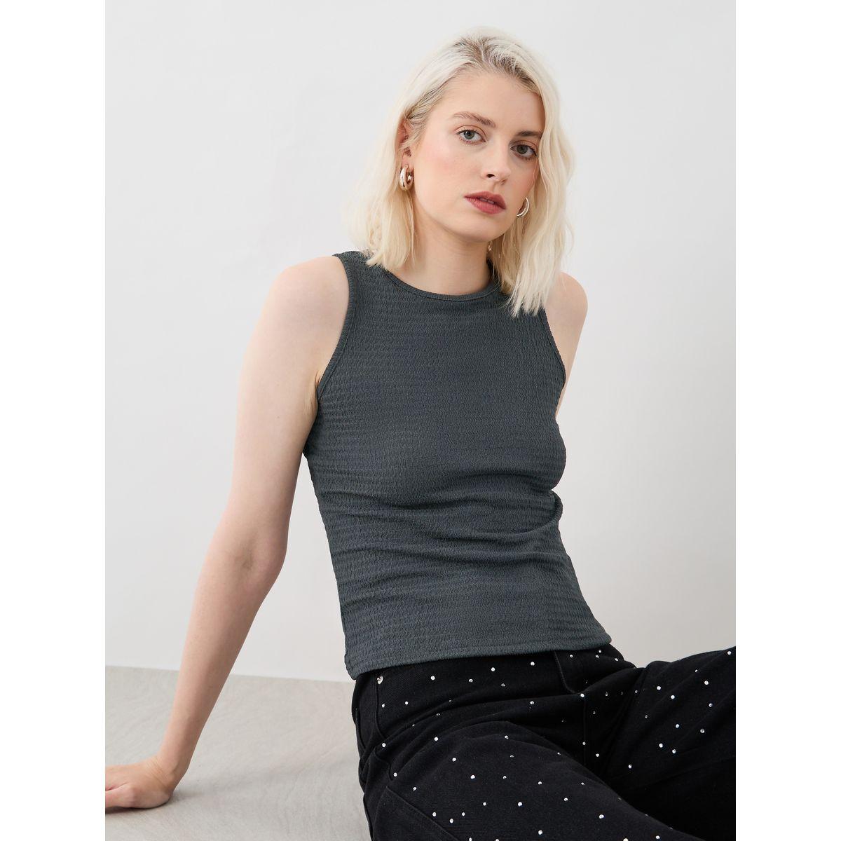 Styli Texture Round Neck Sleeveless Cami Top-women-clothing-tshirts-image-1