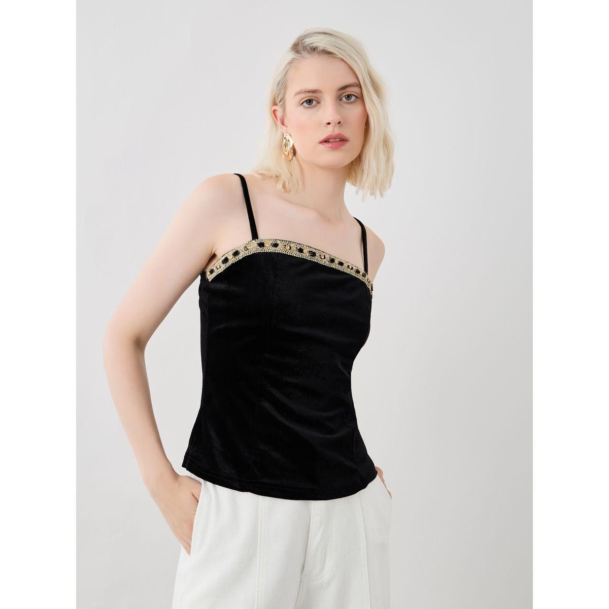 Styli Solid Velvet Look Lace Insert Cami Top-women-clothing-tshirts-image-1