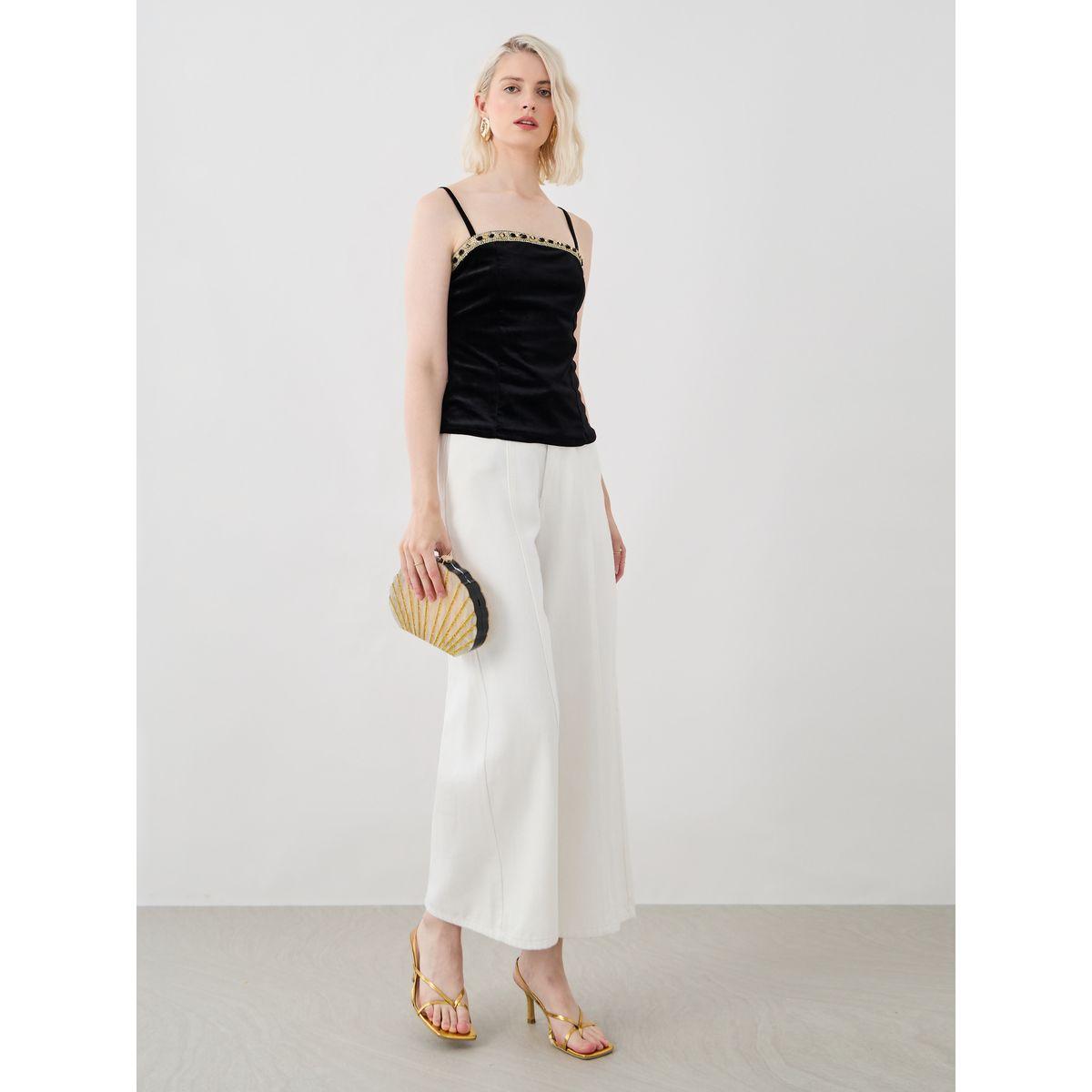 Styli Solid Velvet Look Lace Insert Cami Top-women-clothing-tshirts-image-2