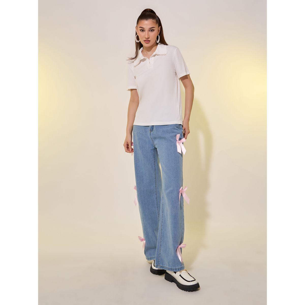 Styli Pearls Embellishment Detail Polo T-Shirt-women-clothing-tshirts-image-2