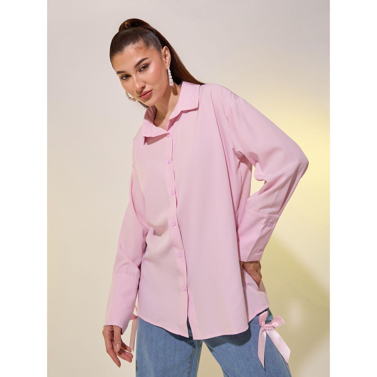 Styli Solid Oversized Spread Collar Shirt-women-clothing-shirtsandblouses-shirts-image-1