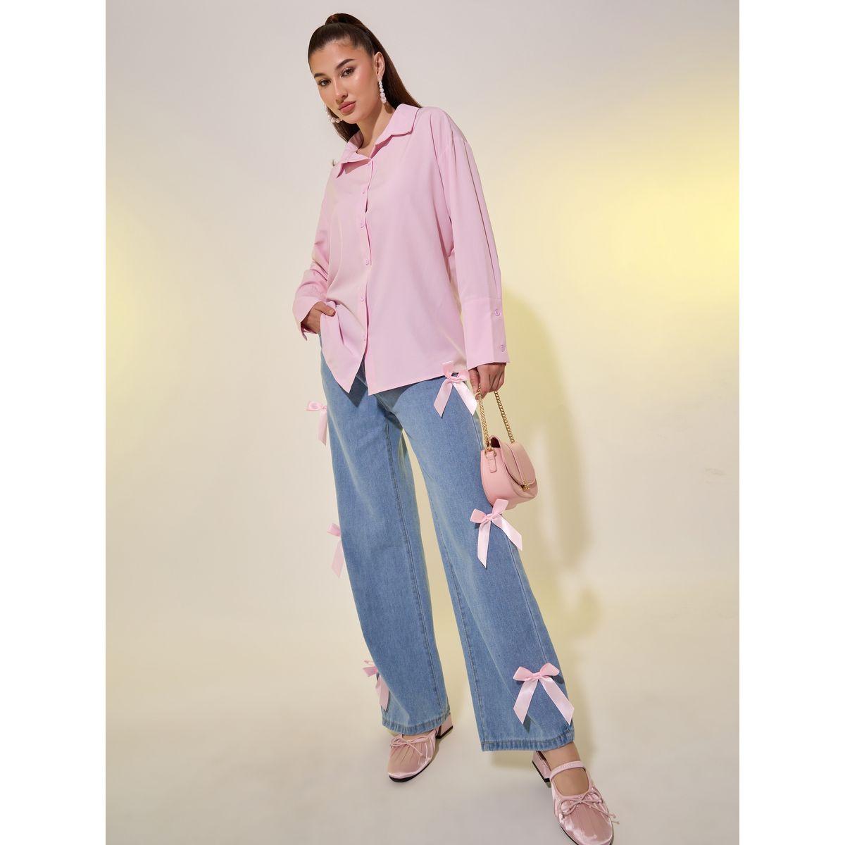 Styli Solid Oversized Spread Collar Shirt-women-clothing-shirtsandblouses-shirts-image-2