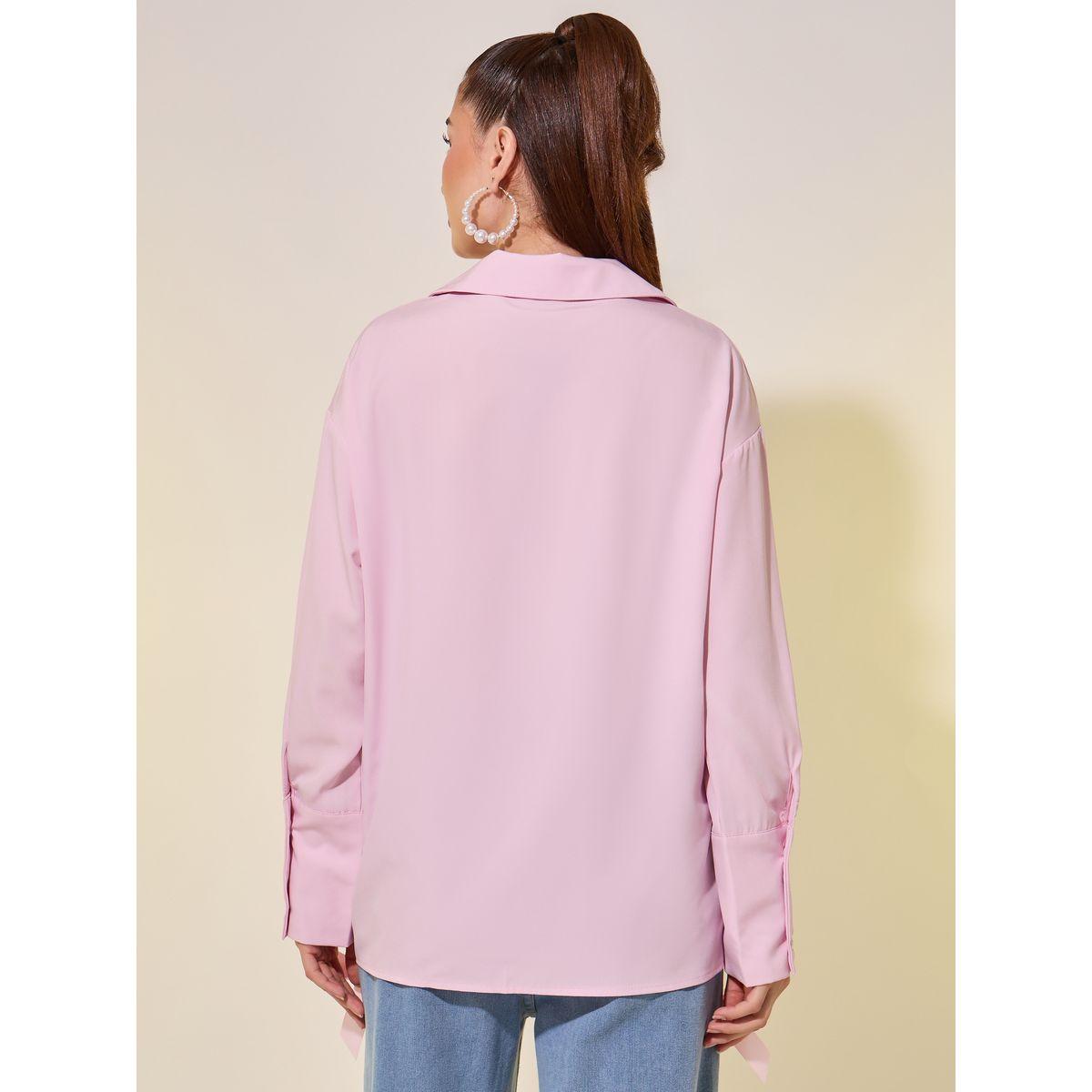 Styli Solid Oversized Spread Collar Shirt-women-clothing-shirtsandblouses-shirts-image-4
